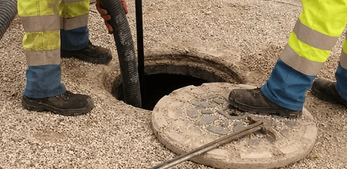 Drain cleaning crew clearing a sewer access point with professional equipment in Fort Worth, TX